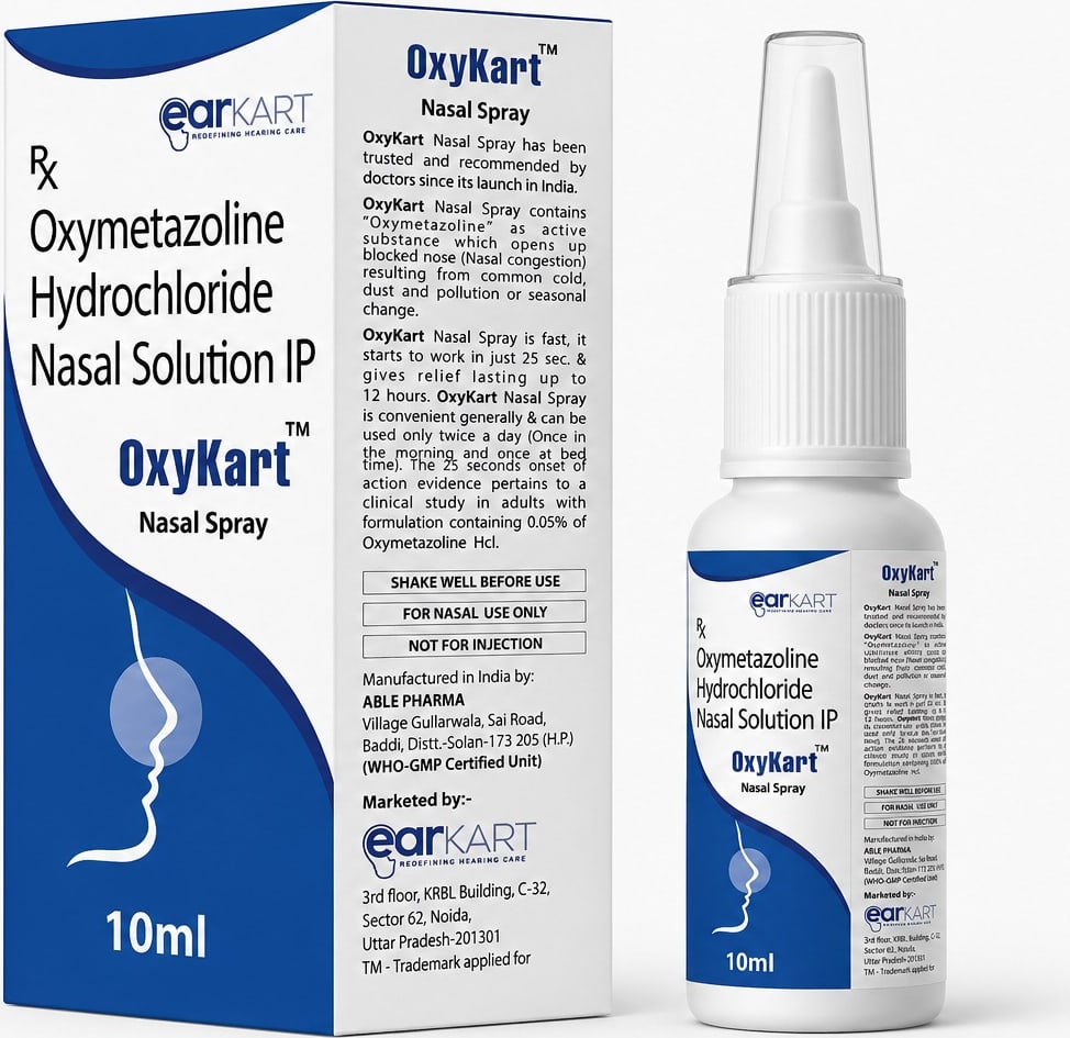 OxyKart oxymetazoline hydrochloride nasal spray by Earkart for short-term nasal congestion relief