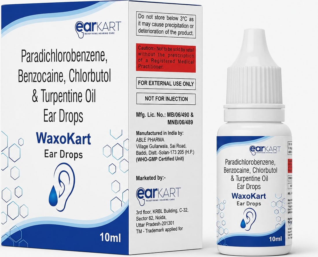 WaxoKart cerumenolytic ear drops by Earkart for earwax softening and removal